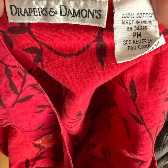 Drapers & Damons Red Floral Print Cotton Short Sleeve Dress PM - Picture 5 of 5